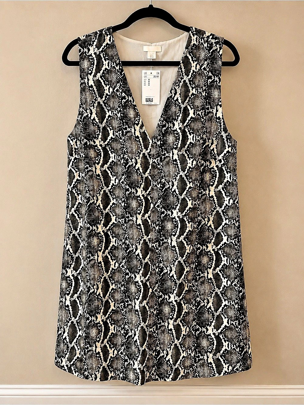 H&M V-Neck Shift Dress Snake Print Mini XXL
